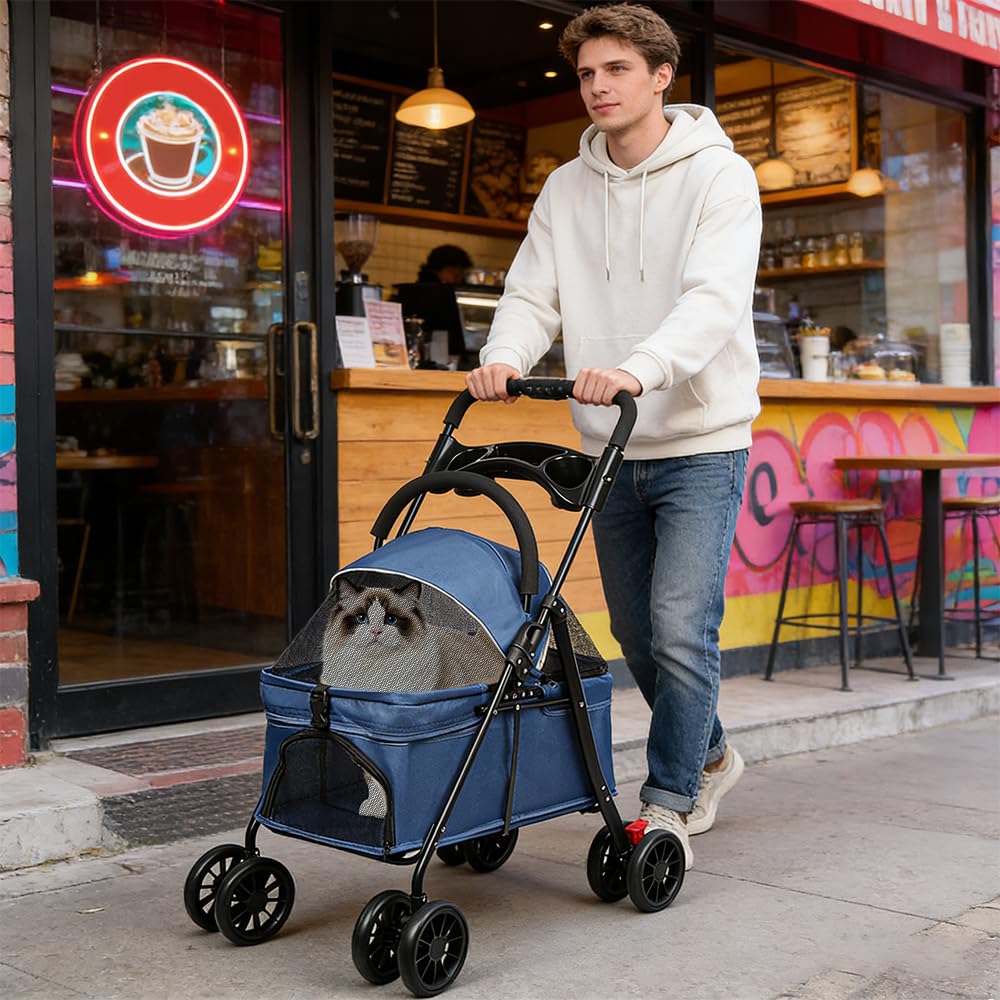 Carrito para Perros Plegable hasta 15 kg – Carro para Perros y Gatos con Cabina Desmontable, Estructura de Acero y Tejido Oxford Transpirable(Azul)