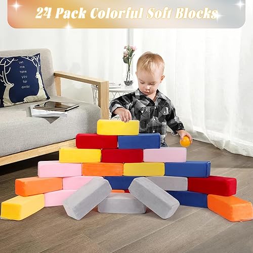 Miniatura 10 de Bloques de espuma para niños pequeños, bloques de construcción suaves de 5.5 pulgadas para niños pequeños, bloques apilables coloridos para niños,
