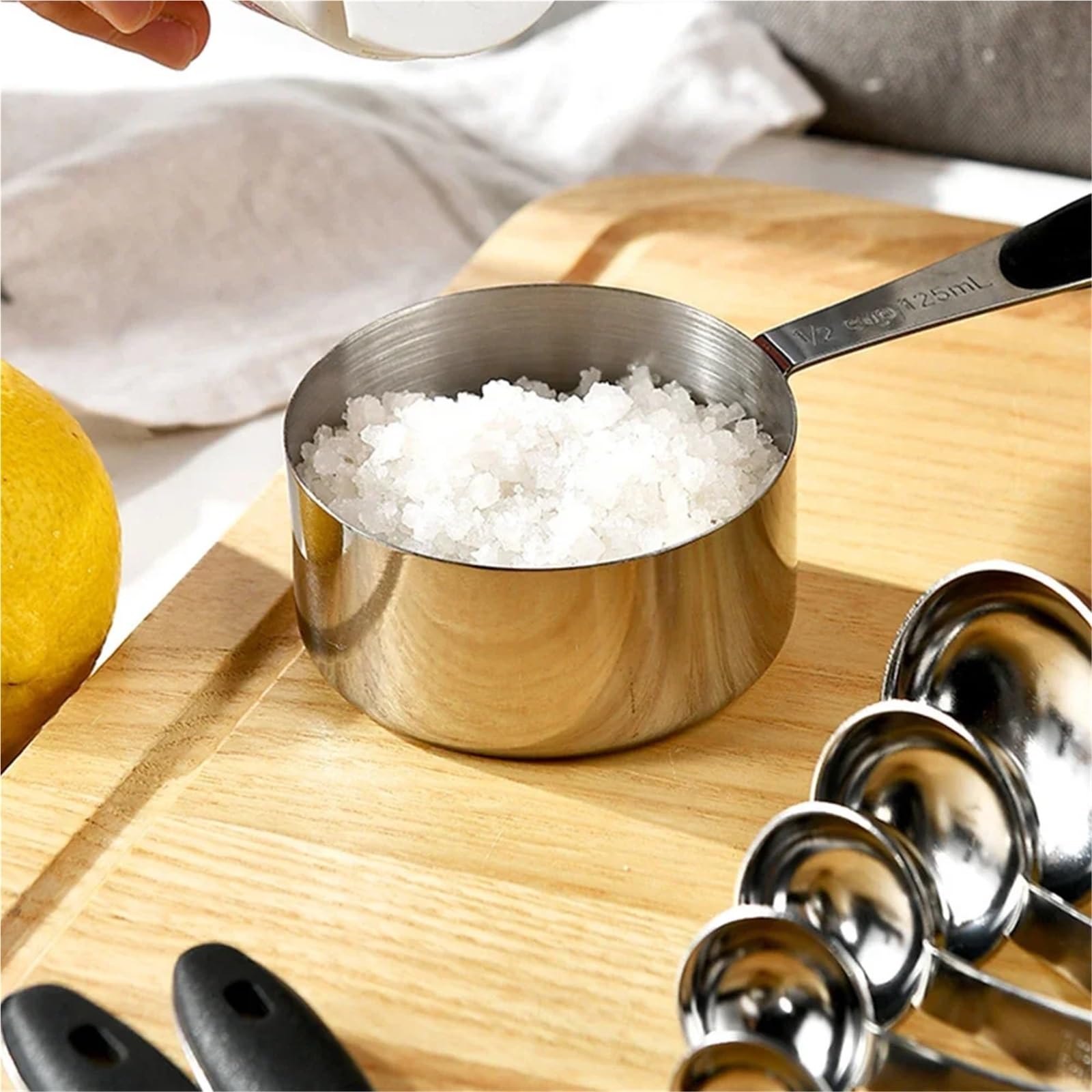 10Pcs Edelstahl Messbecher Und Löffel Set Küche Zubehör for Backen Kuchen Kochen, Der Messung Werkzeuge(Black)
