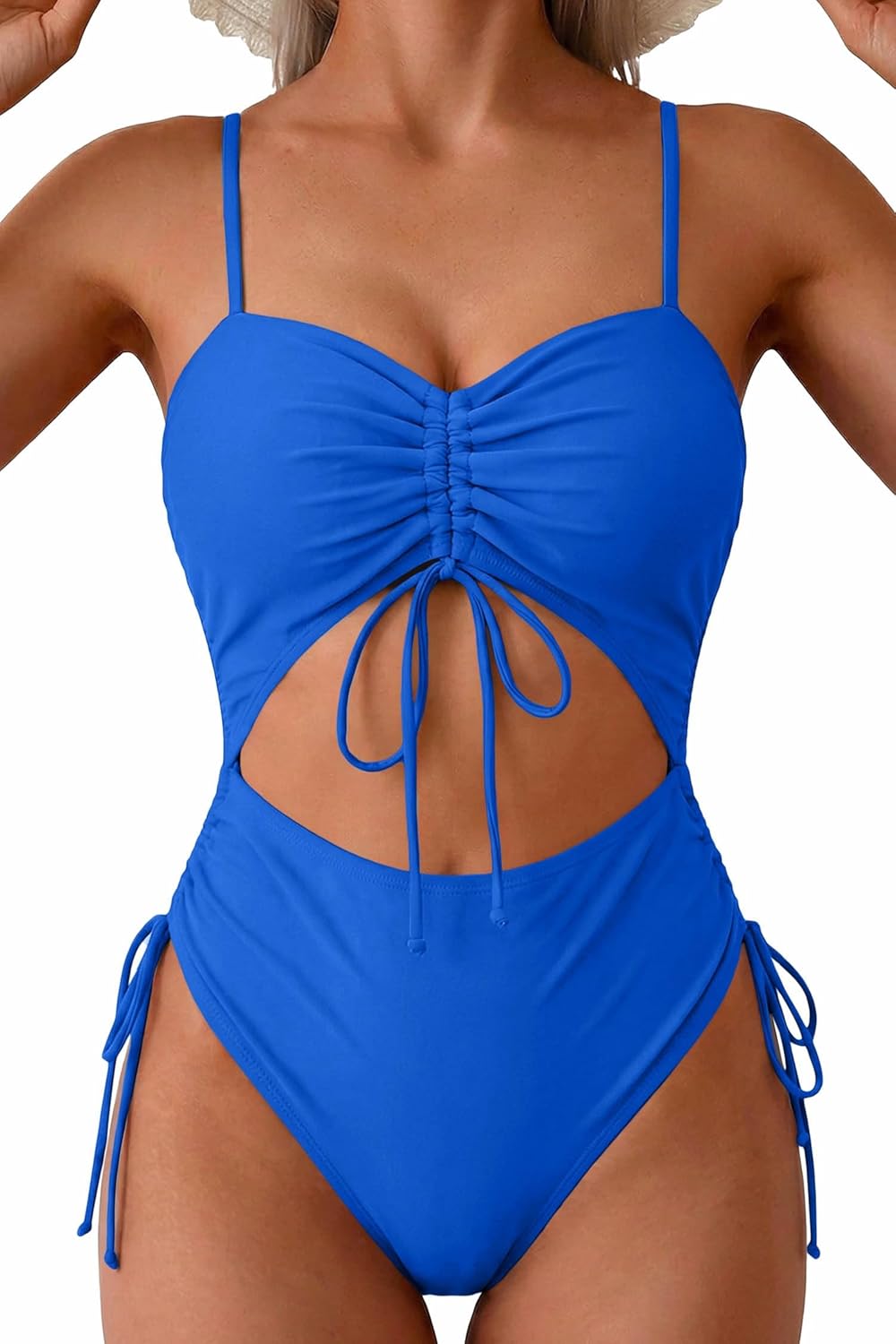 Viottiset Women's Cut Out Drawstring One Piece Swimsuit Cheeky High Cut Bathing Suit