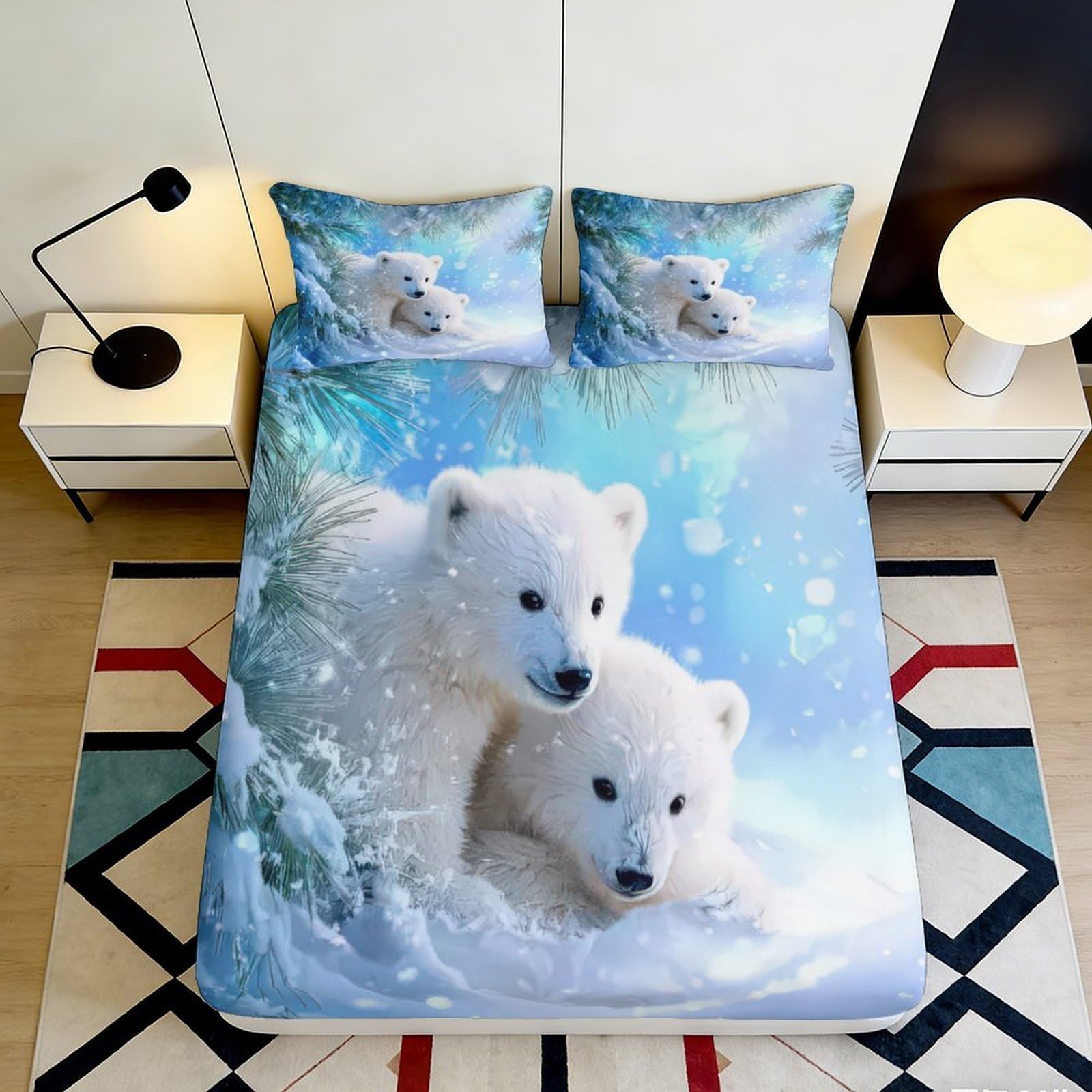 Jqzkxnhpbr Style-6 3D Printed Polar Bear Snow Fitted Sheet Microfiber Soft Bedroom Decor Arctic Ice Mattress Cover For Home Dorm 90X200x25cm