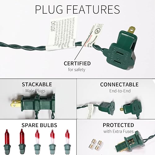 Miniatura 10 de Juego de 100 luces rojas extra brillantes con conectores finales, luces decorativas de Navidad de 19.6 ft con certificación UL, juego de mini luces