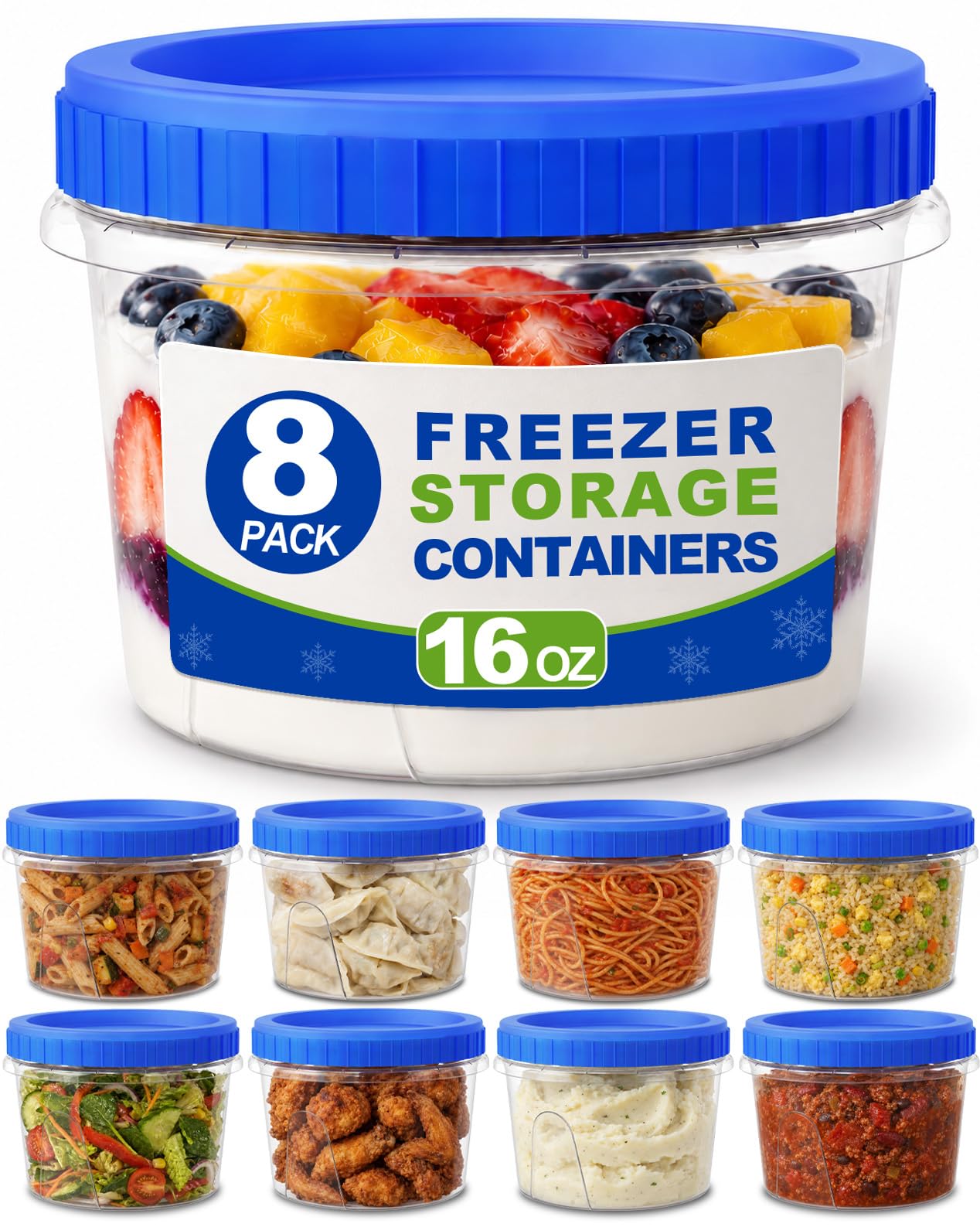 Photo 1 of FITIMOR 8 Pack Plastic Food Storage Containers, 16oz Blue