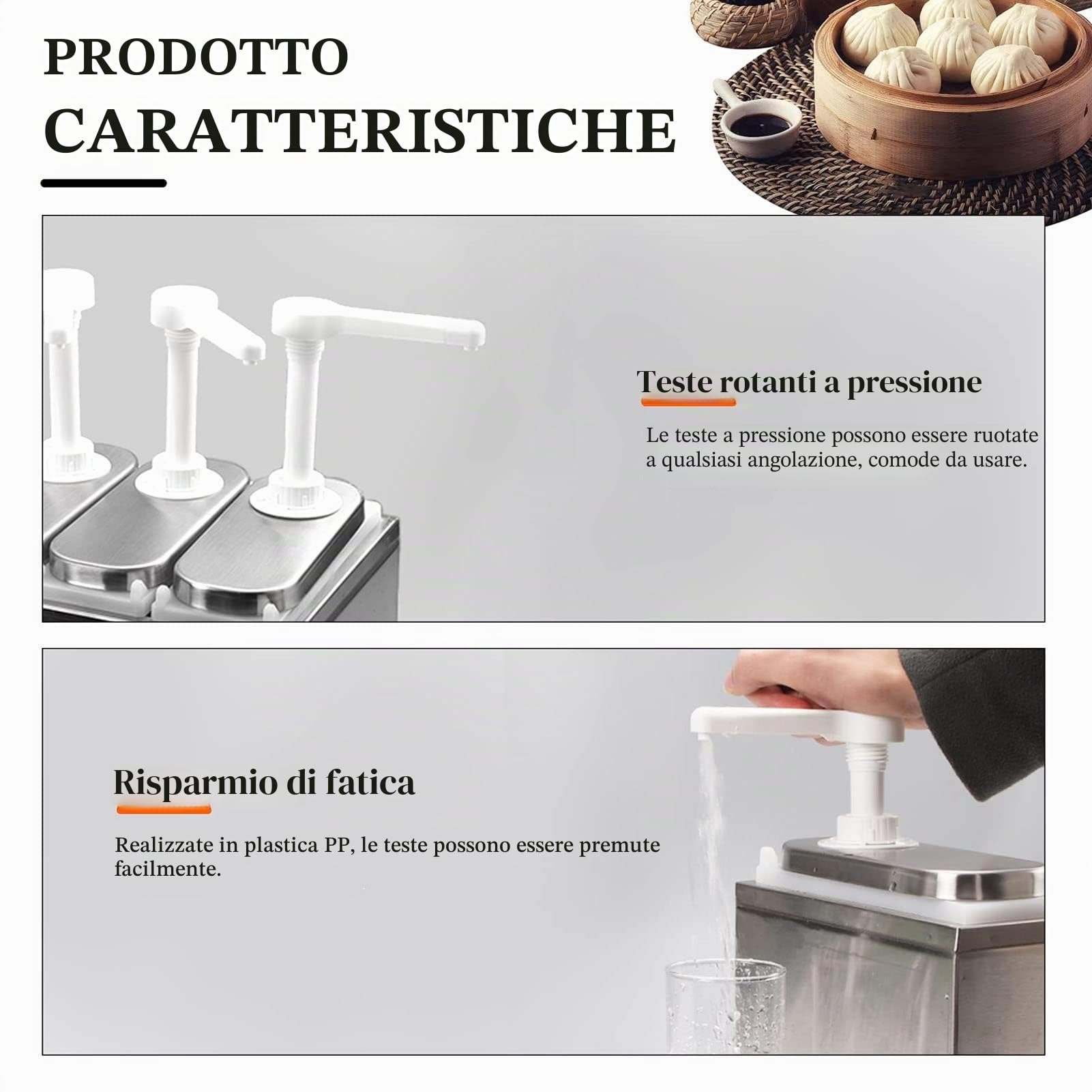 Dispenser di salse, dispenser di ketchup, in acciaio inox, per la , la casa, la senape, il , il latte, la besciamella (pompa doppia da 1 litro)