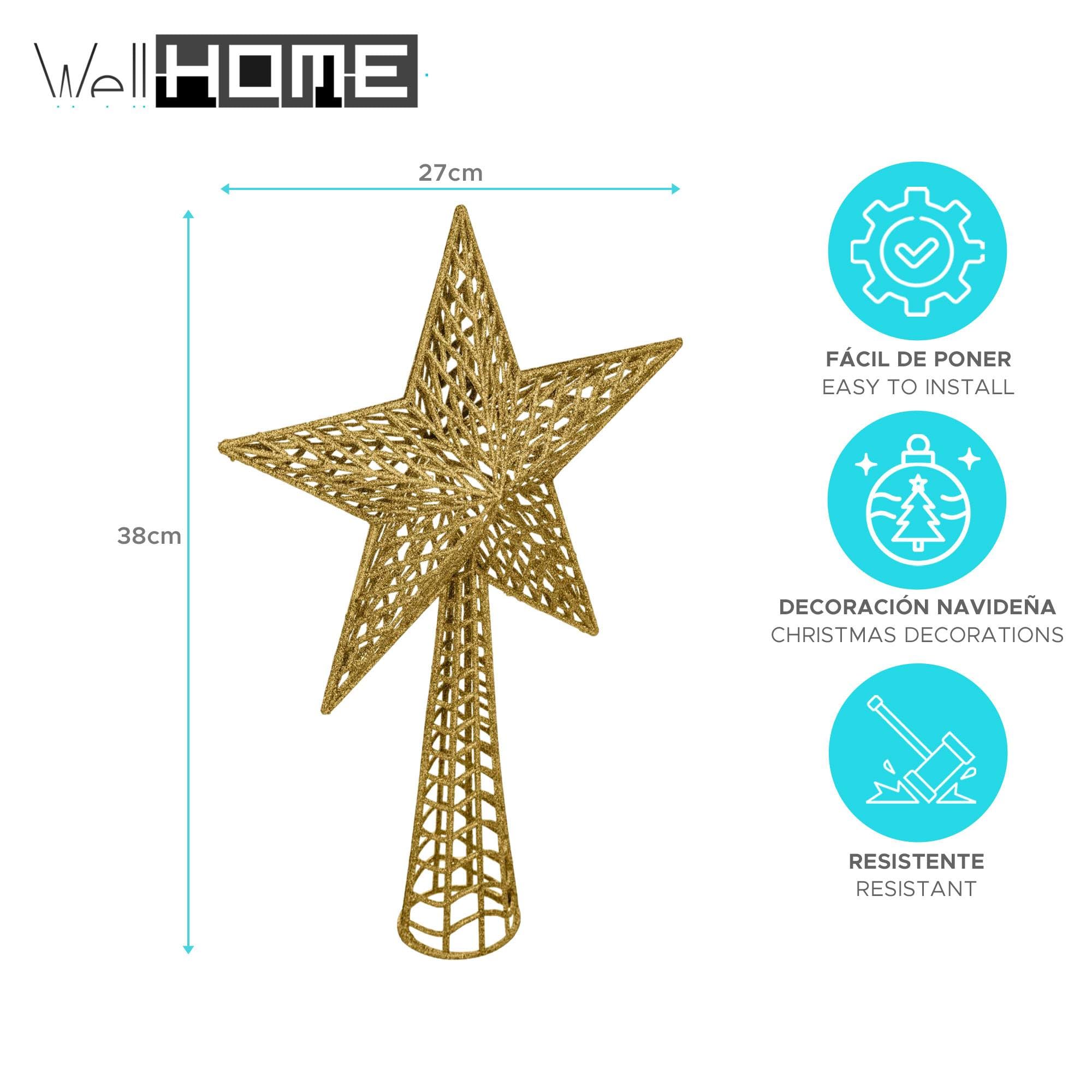 Well Home - Błyszcząca gwiazda choinki H.38cm w kolorze złotym