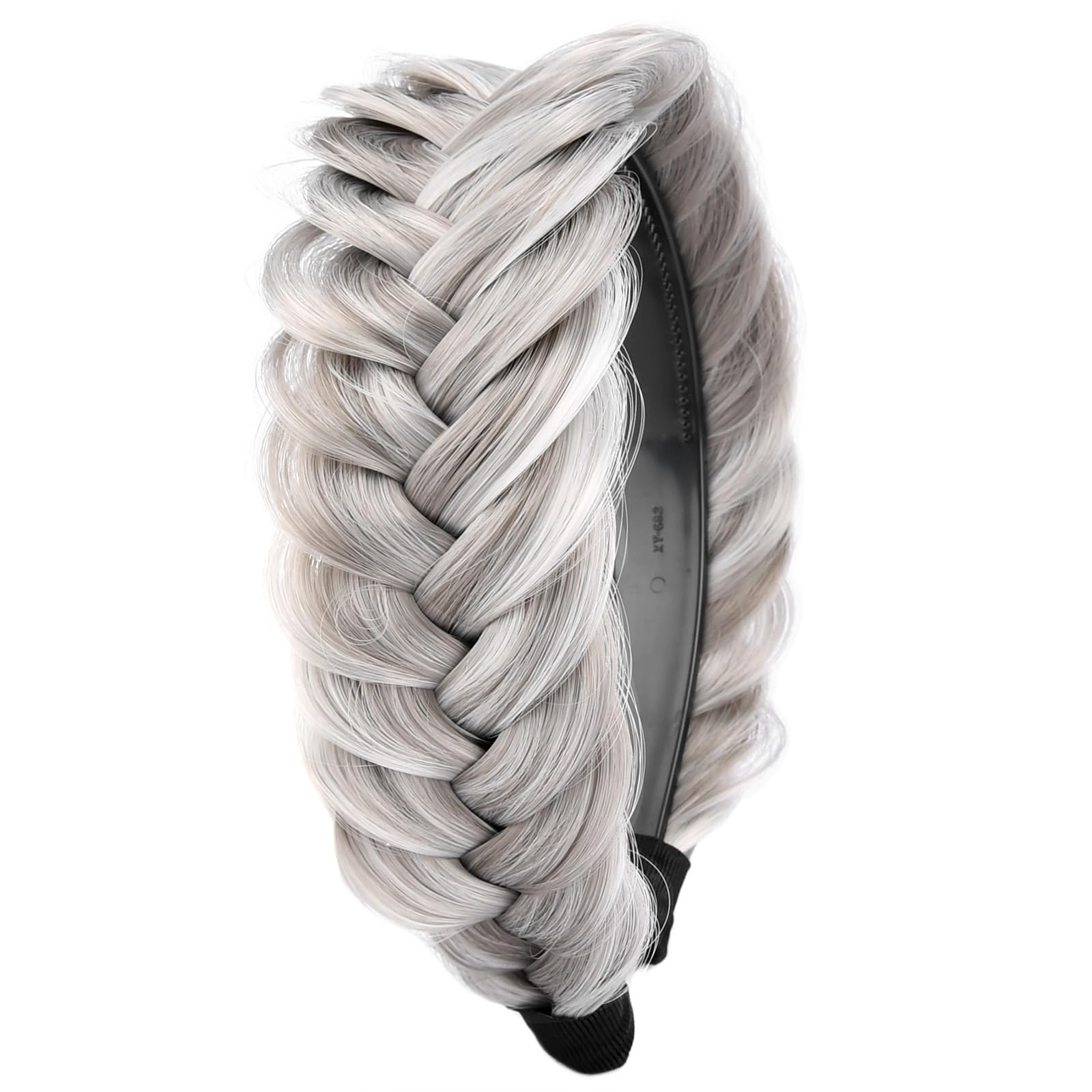 GLEDOLA Wide Messy Braided Headband with Teeth Synthetic Hair Plaited Headband High Elasticity Braids Chunky Fishtail Braided Hair Band Hairpiece for Girls Women (Smoky Gray)