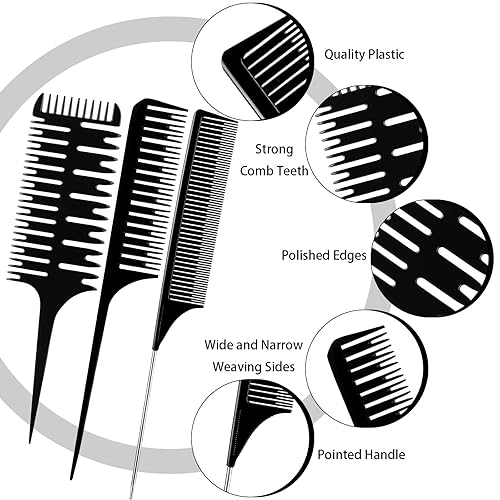 Miniatura 3 de Juego de 6 peines de reflejos, juego de 6 piezas, para tejer, seccionar, peinar y teñir el cabello, estilo profesional para aplicar papel de