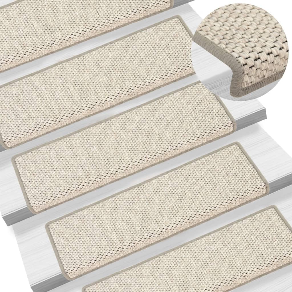 vidaXL Stair Mats Self-adhesive Sisal-Look 15 pcs, Carpet Stair Tread for Home, Stair Rugs for Step, Stair Protector Non-slip Mats, Platina