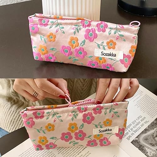 Miniatura 5 de Bolsa de maquillaje para mujer, bolsa de cosméticos de pana y bolsa para lápices, juego de 2 piezas, organizador de cosméticos de moda, bolsa para