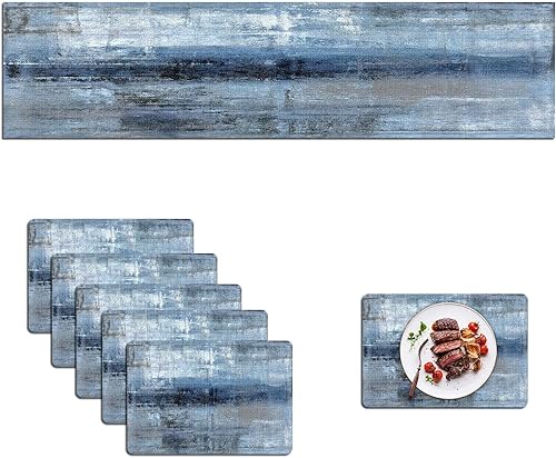 Miniatura 11 de MCALK Juego de 6 piezas de camino de mesa y manteles individuales de color gris oscuro, mantel individual gris, manteles individuales de tela para