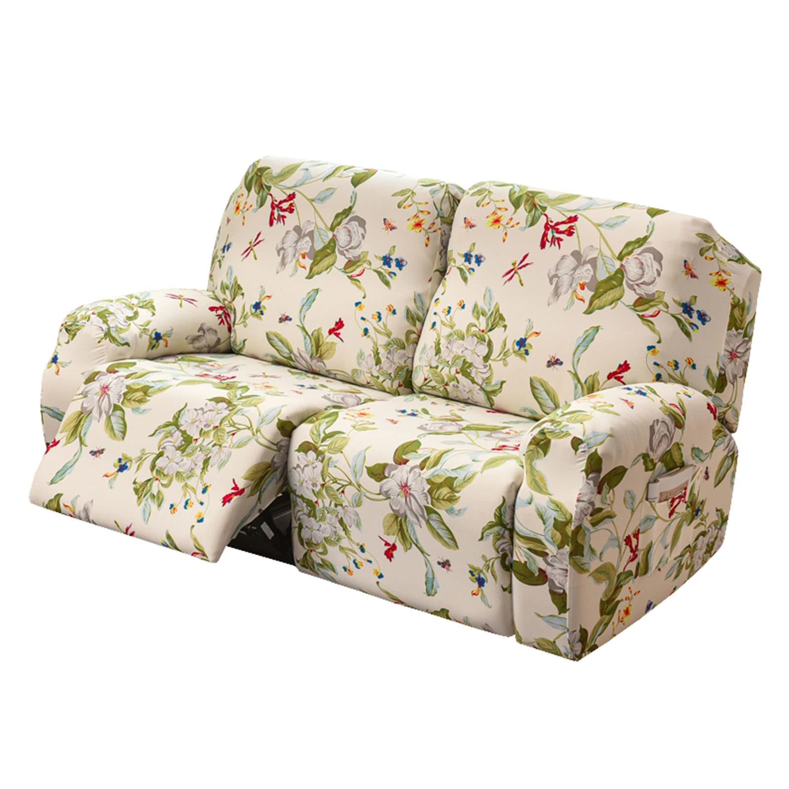 JHLD 1/2/3 Seater Stretch Recliner Cover, Printed Recliner Chair Cover With Side Pocket Machine Washable Recliner Slipcovers Recliner Protector For Living Room-E-2 seater