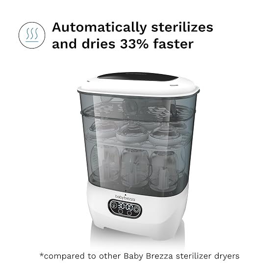Baby Brezza Bottle Sterilizer and Dryer Advanced 33% Faster - Largest Capacity Steam Sanitizer - Universal Sterilization Machine for All Bottles + Pump Parts - HEPA Air Filter