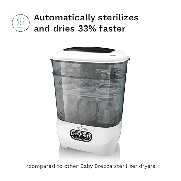 Baby Brezza Bottle Sterilizer and Dryer Advanced 33% Faster - Largest Capacity Steam Sanitizer - Universal Sterilization Machine for All Bottles + Pump Parts - HEPA Air Filter