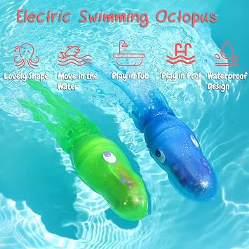 Electric Swimming Octopus Bath Toy Waterproof LED Light-Up Tub Toy for Toddlers, Cute Soft Tentacles, Safe BPA-Free, Fun Shower & Pool for Boys Girls (Blue)