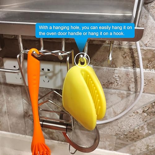 Miniatura 5 de HARFINGTON 2 mini guantes de horno gruesos, resistentes al calor, de silicona, agarres para cocina, hornear, barbacoa, resistentes al calor, gris y