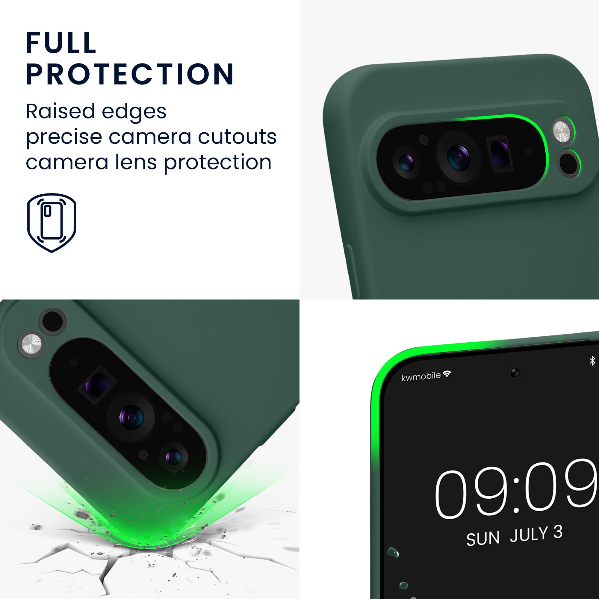 kwmobile Case Compatible with Google Pixel 9 Pro XL Case - Protective Slim TPU Cover with Soft Matte Finish - Moss Green - Image 3