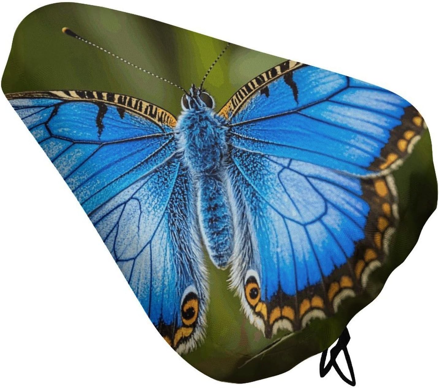 Blue Butterfly Waterproof Bike Seat Cushion with Drawstring for Women Men Soft Padded Bicycle Seat Cover for Comfort Wide Road Bike Saddles Universal Fit for Mountain Exercise