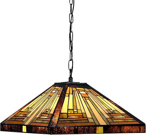 Miniatura 2 de Capulina Tiffany - Lámpara colgante de vitrales de 16 pulgadas de ancho, estilo rústico antiguo Tiffany, lámpara colgante para cocina, isla,