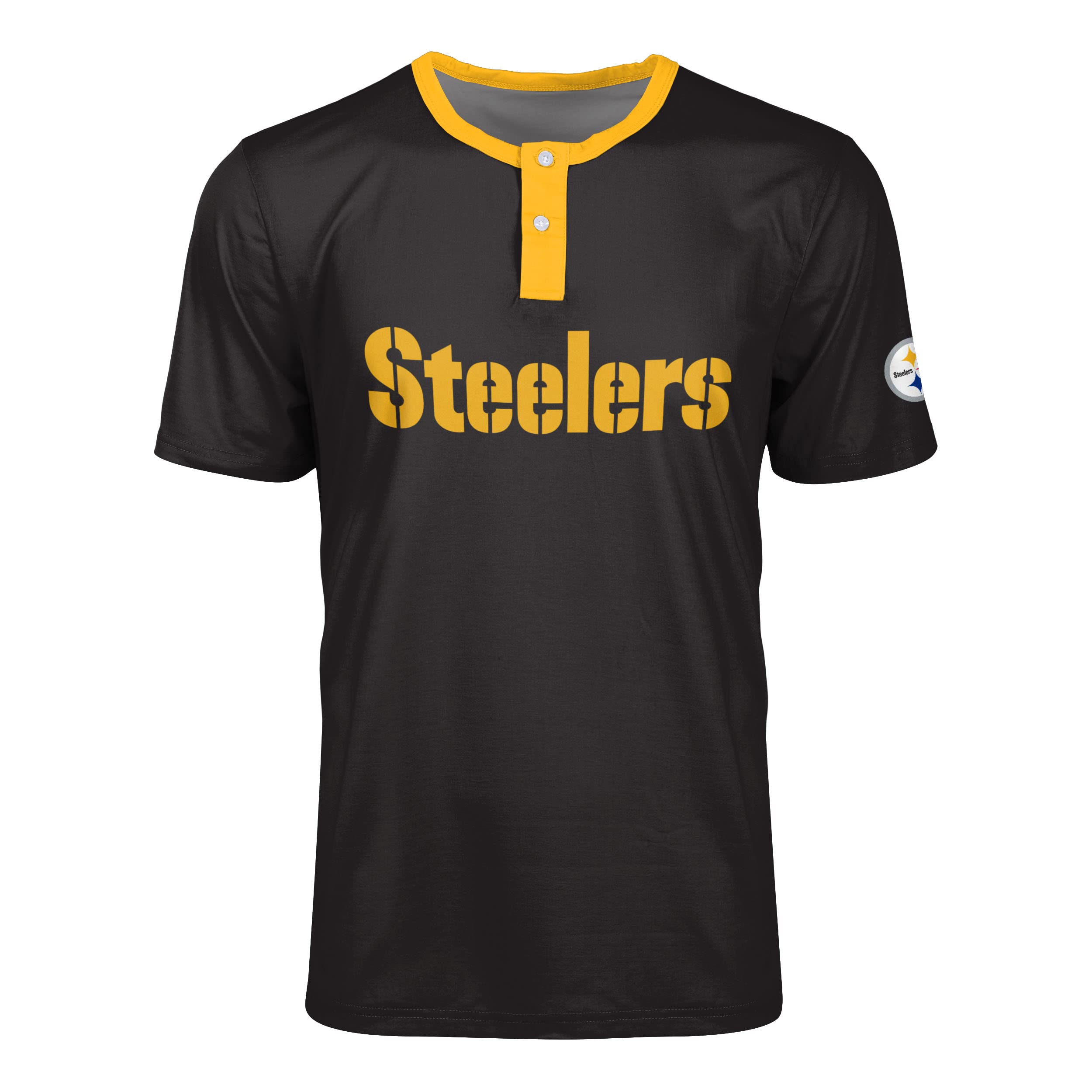 FOCO Men's NFL Team Logo Shirt Short Sleeve Henley, Solid Wordmark, X-Large