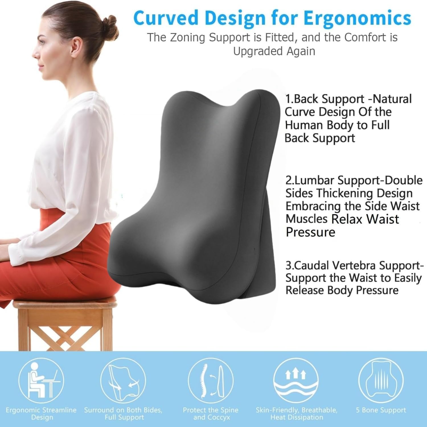 Luxury Reading Pillow for Bed - Backrest Cushion for Sitting Up in Bed, Sofa Ergonomic Support for Reading, Watching TV, Gaming Relieves Back & Neck Discomfort, for Adults & Seniors(Gray)