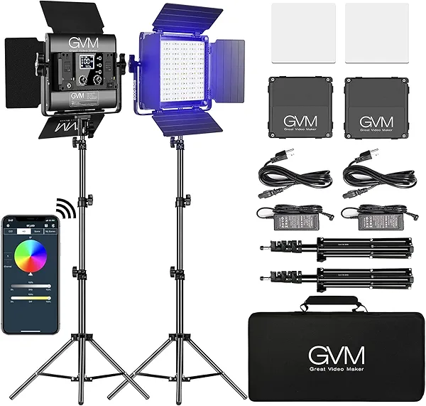 GVM RGB LED Panel Video Light, Photography Lighting with APP Control, 800D Video Lighting Kit for YouTube Studio, Gaming, Streaming, Conference, 8 Kinds of Scene Lights, CRI 97, 2 Packs