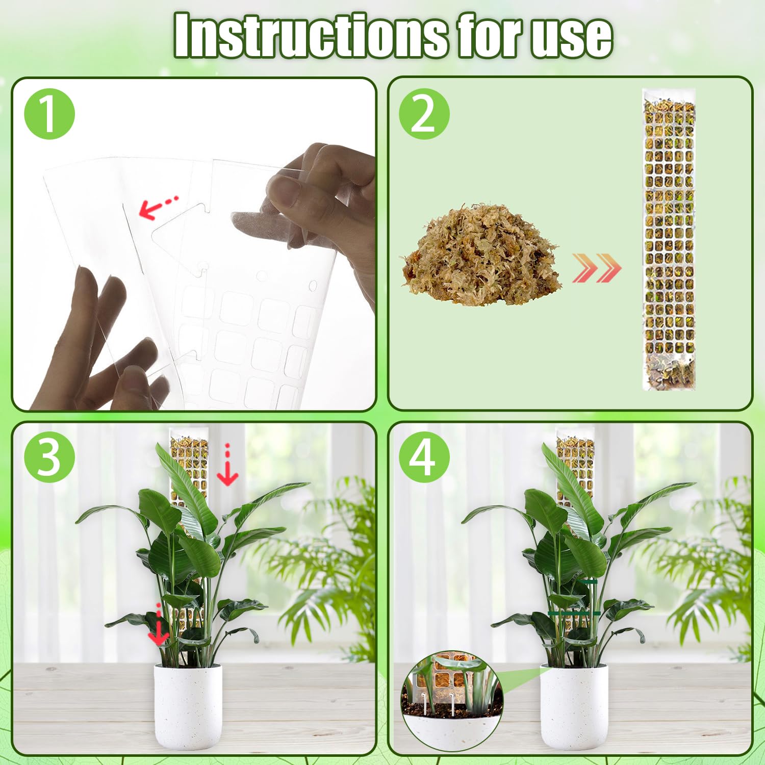 6 PiezasTutor Musgo, Tutores para Plantas Trepadoras, Moss Pole 60cm, Palo Musgo Plantas para Extensión de Soporte para Enredaderas e Monstera