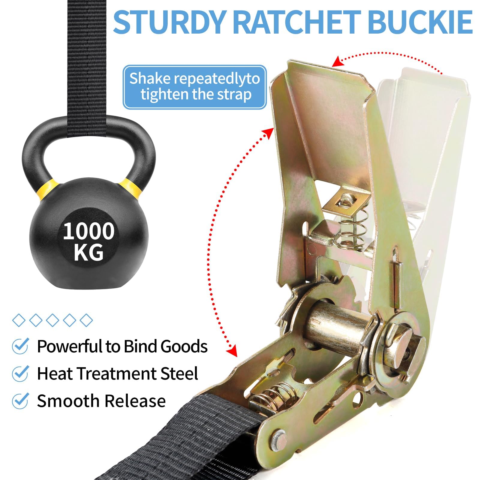 CIRULLI Set di 6 cinghie di fissaggio da 2/4/5 m, 25 mm, capacità di carico 1000 kg, cricchetto per moto, bicicletta, bagagli e campeggio, in poliestere, nero - 4