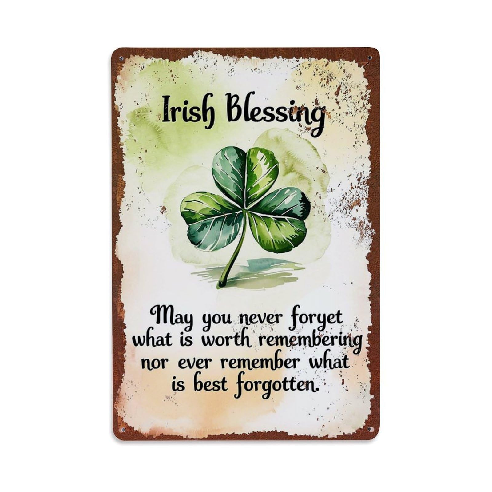 Jdfenggu Vintage Irish Blessing Clover Art Print Retro Metal Tin Sign, Decor Art Poster For Bar, Home, Man Cave, Kitchen, Laundry Room Gift 8X12inch