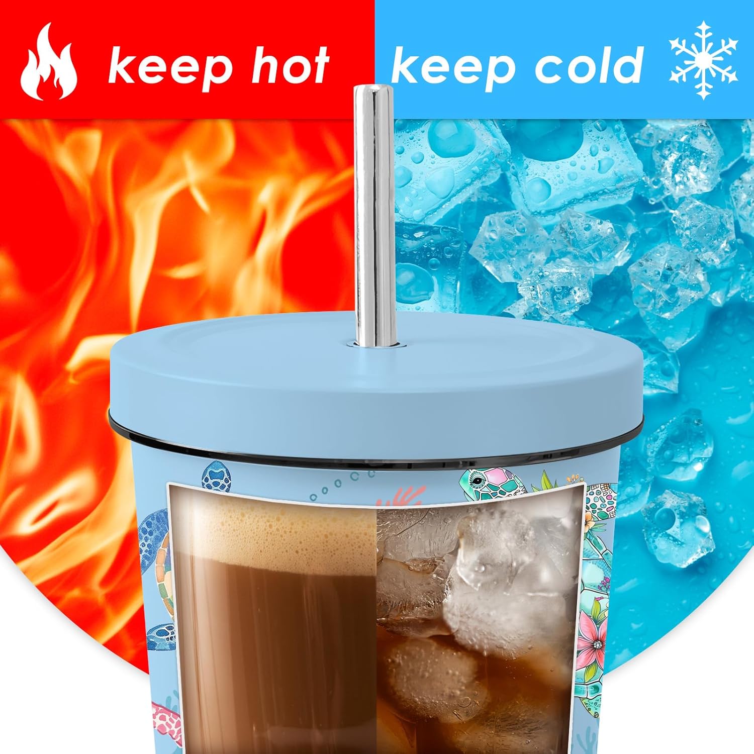 Turtle Tumbler 24oz, Classic Blue Sea Turtles Themed Gifts for Women Girls Turtles Lovers on Birthday Christmas Summer, Travel Stainless Steel Coffee Cup Double Wall Vacuum Insulated Mug - Image 8