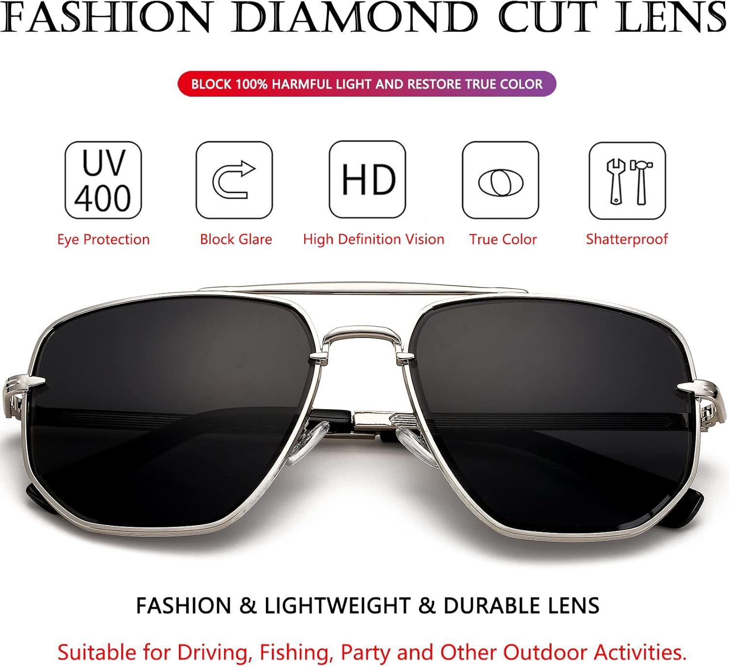 AIEYEZO Oversized Square Aviator Sunglasses for Men Women Fashion Vintage Sun Glasses Classic Pilot Gradient Shades - Image 4