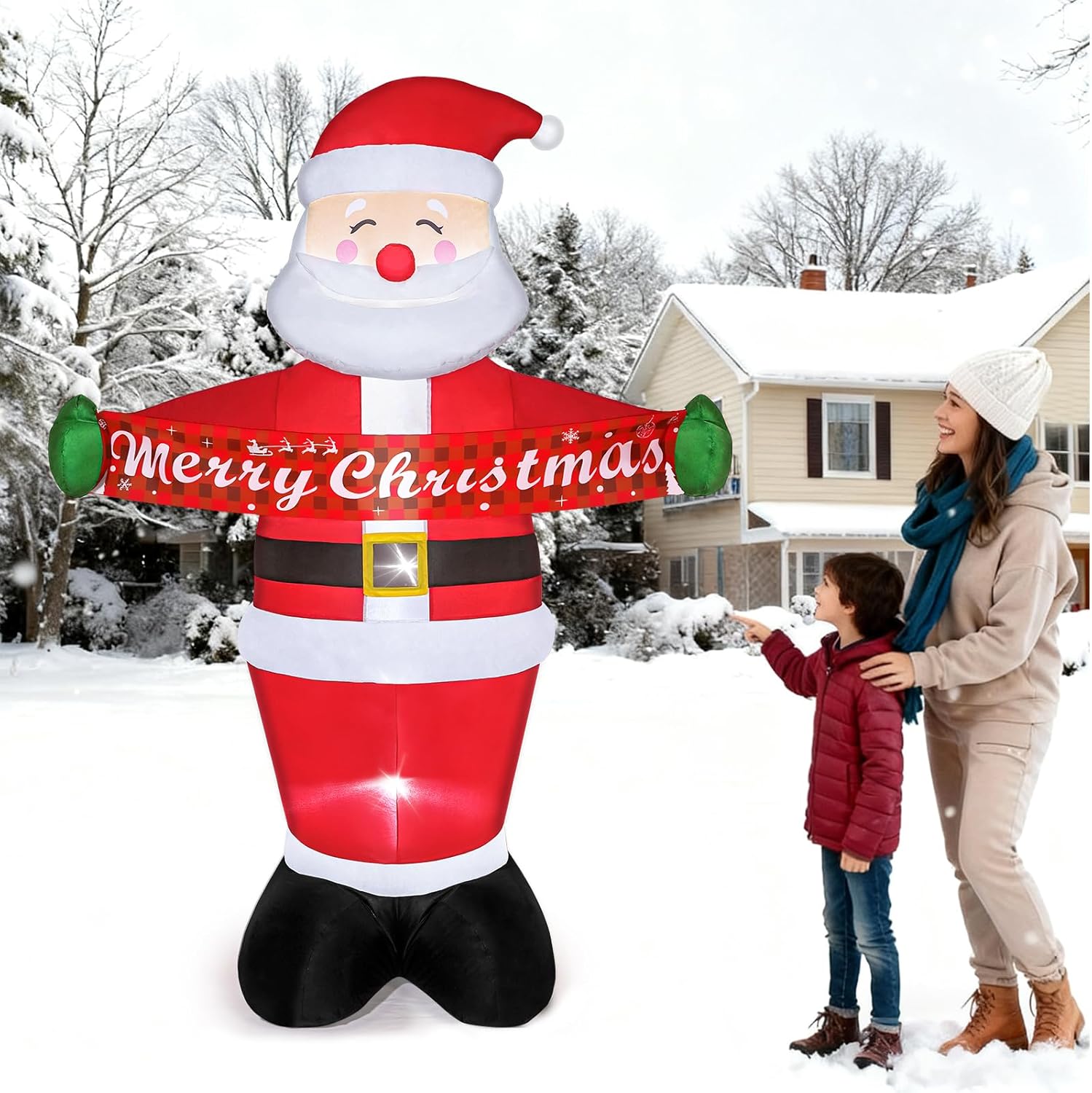KHOYIME 7FT Christmas Inflatable Santa Claus Outdoor Decorations, Big Tall Xmas Blow Up Animated Santa Inflatables Built-in LED Lights for Yard Garden Lawn Patio Holiday Winter Party Indoor Home Decor - Image 7