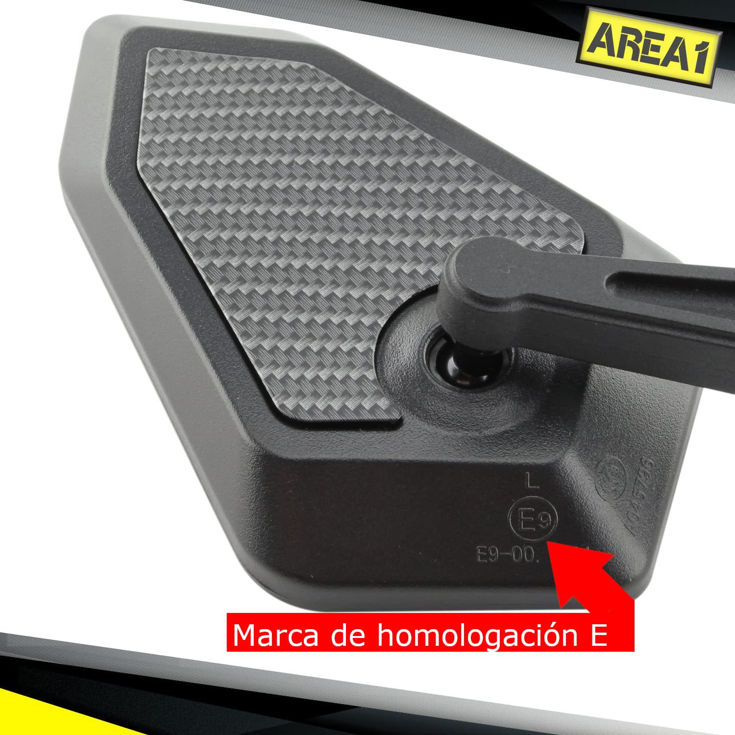 Area1 Espejos Retrovisores Moto Universal Homologado, Carbono, Par de Espejo Moto (2xM10 Rosca derecha) compatible con Aprila