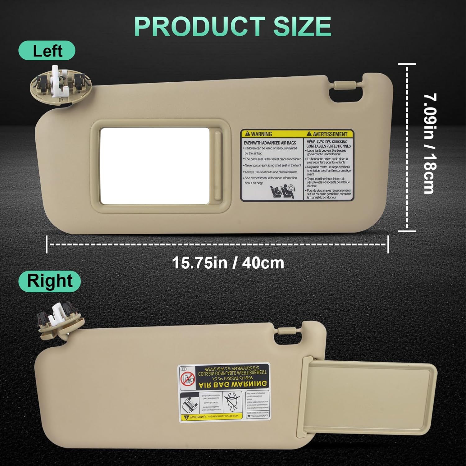 Sun Visor Driver&Passenger Side for 2006-2013 Toyota RAV4, Beige, Left&Right Side Car Visor with Light Mirror,Replacement#74320-42501-B2 74310-42452-B2