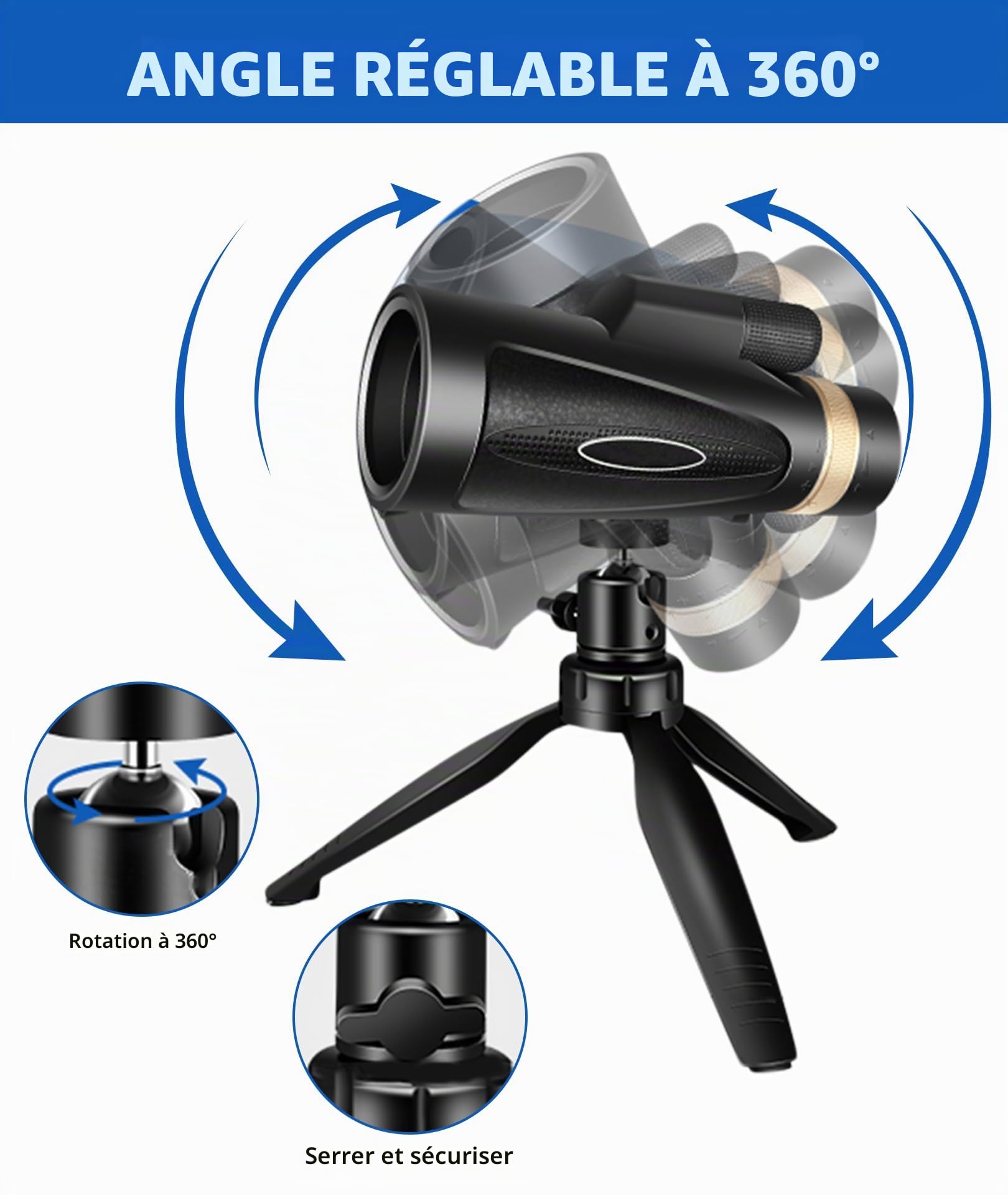 Télescope monoculaire 80 x 100 haute puissance avec adaptateur pour smartphone, trépied, monoculaire à vision plus grande pour adultes avec prisme BAK4 et lentille FMC, convient pour l'observation des