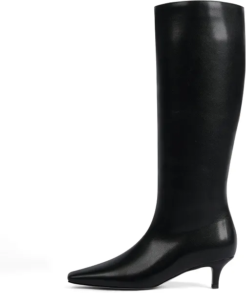 Modatope Black Knee High Boots for Women Square Toe Long Boots Kitten Low Heel Tall Fall Boots for Women Size 7.5