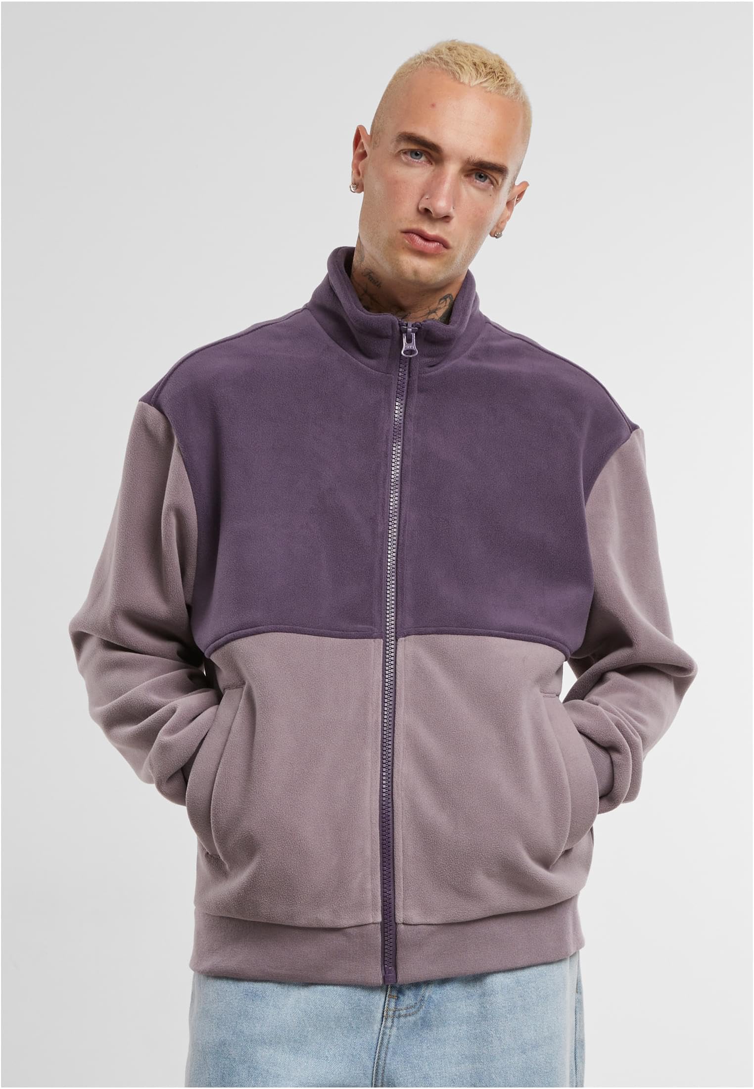 Urban Classics Męska kurtka przejściowa Colour Block Polar kurtka polarowa, lekka kurtka dla mężczyzn, dwukolorowa, krój regularny, purplenight/fadedpurple, 5XL