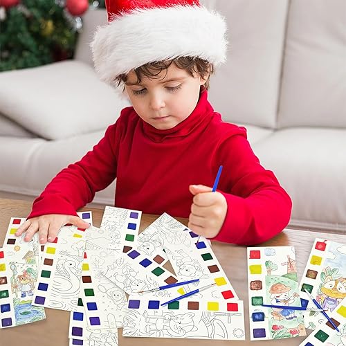 Miniatura 6 de 20 libros de pintura de acuarela de bolsillo de animales con 20 mini pinceles, kit de pintura con agua para niños, regalos del día de San Valentín,