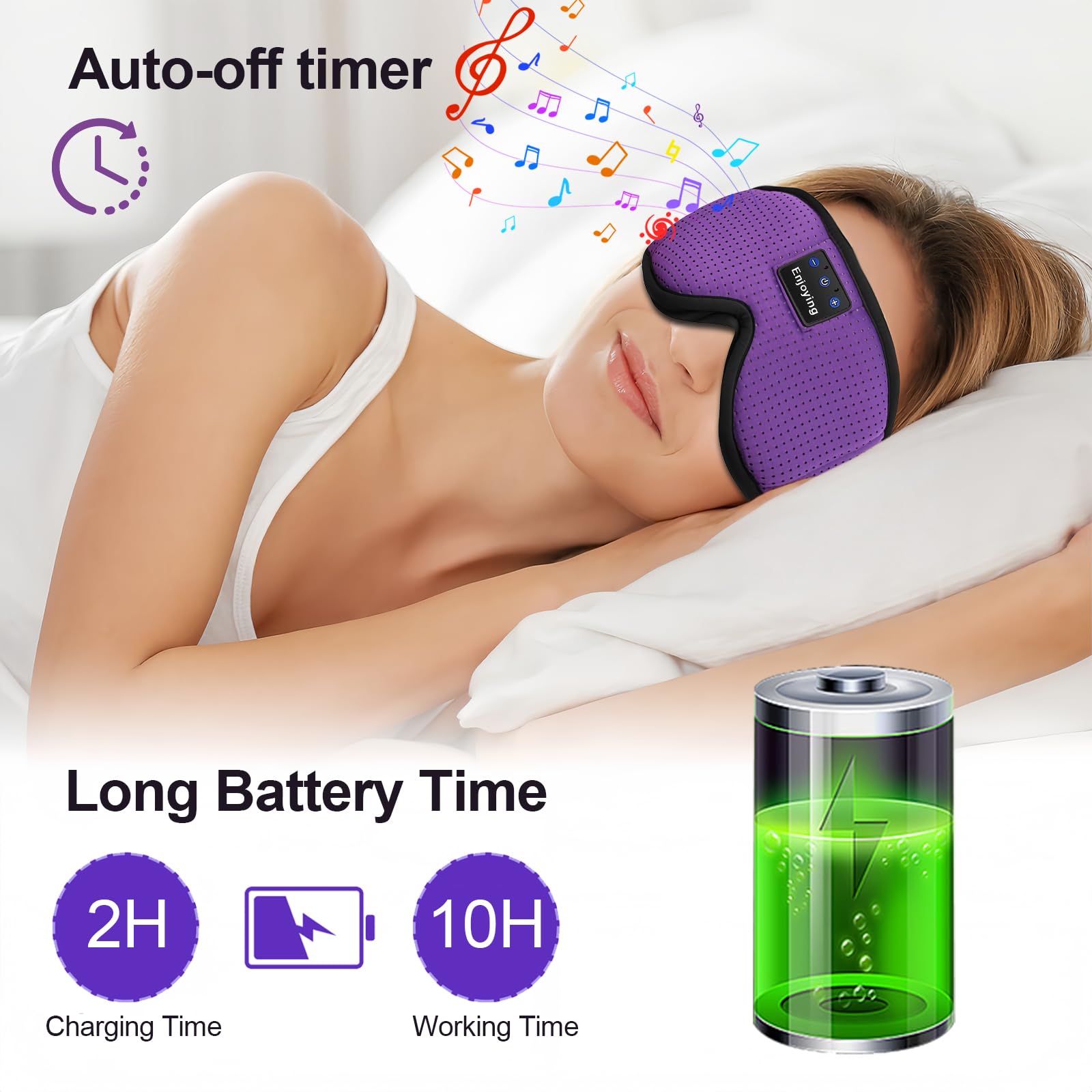 Sleep Headphones & Eye Mask (Purple) Gallery Image