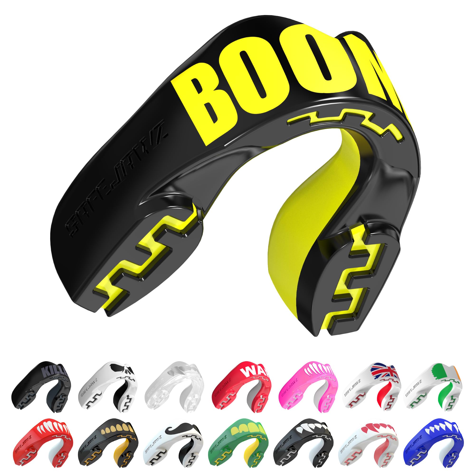 SAFEJAWZ Boom Mouth Guard, Adult Dual Layer Gum Shield with Case