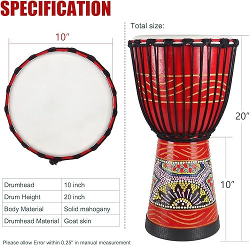 Vista 39 de lotmusic Tambor africano de Djembe, estándar 8" tambor cosido paño azul del Congo, tambor profesional del bongo con la cabeza de tambor de piel