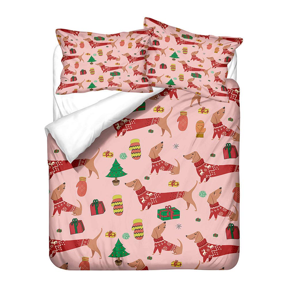 Housse de couette teckel 180x220 cm avec drap et taies pour lit de Noël
