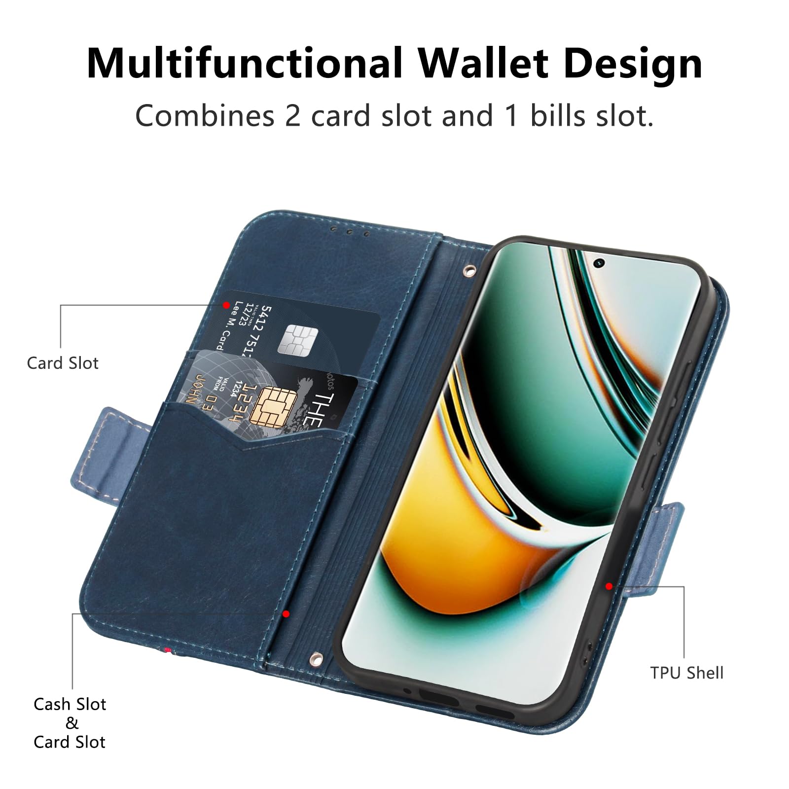 Custodia Flip Realme 11 Blu Cuoio - Stile Elegante e Portafoglio Zip