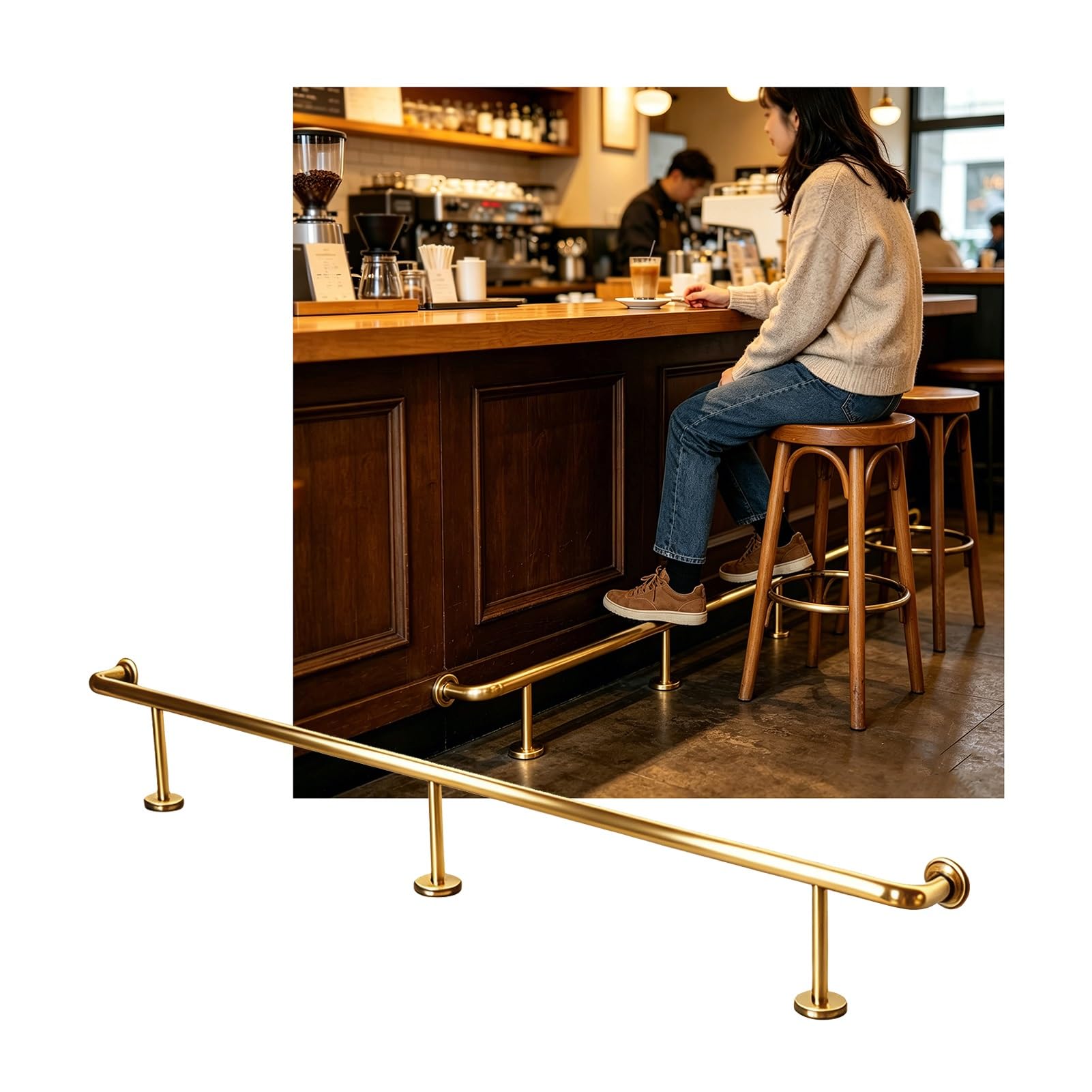Epano Gold Lxxw Bar Foot Rail Bar Foot Rail，3.28~16.4Ft Rail Kit Heavy Duty Feet Rails Bracket For Restaurant Kitchen Reception Desk(,3.0M/9.84Ft)