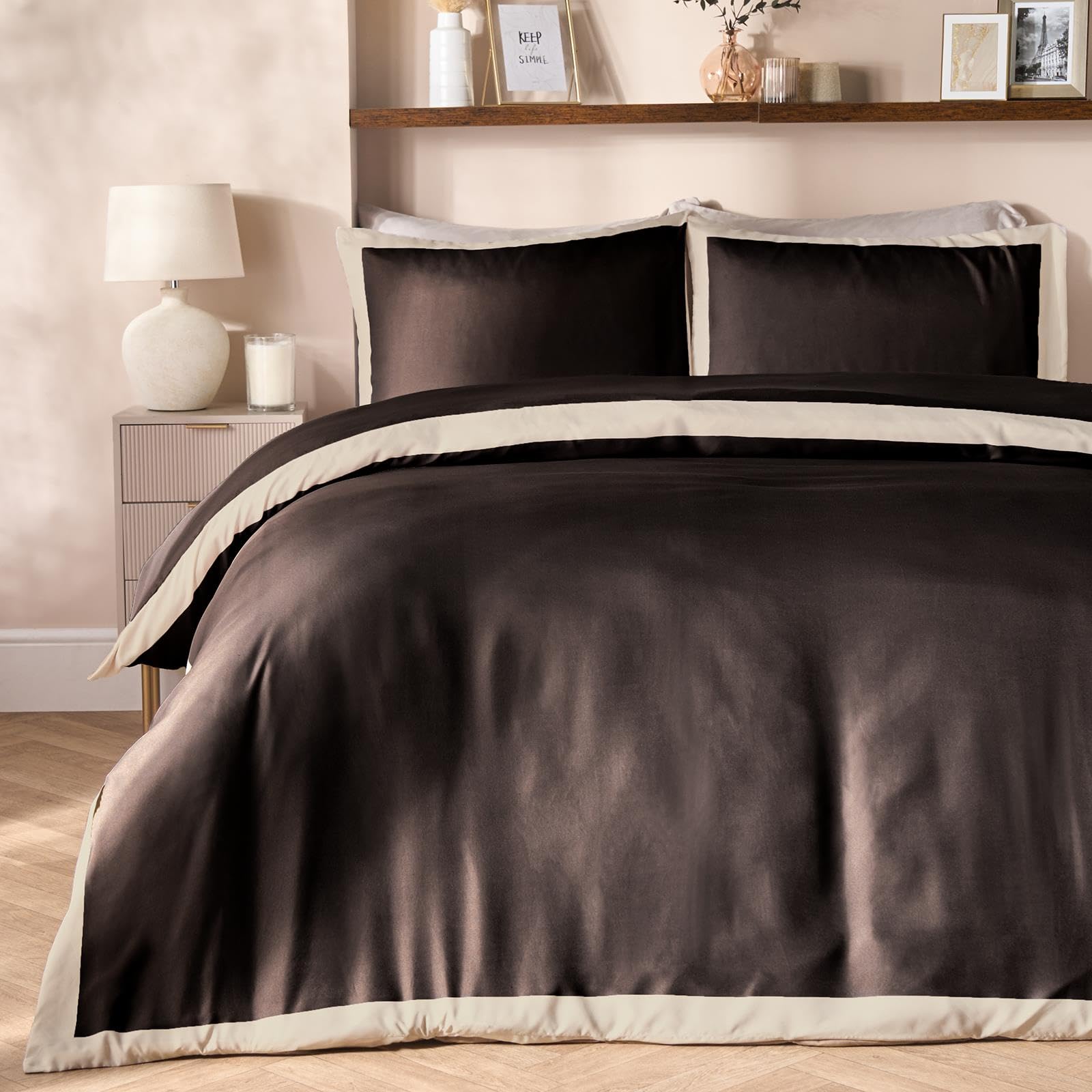 OHS Super King Duvet Cover Set - Dark Brown Microfibre