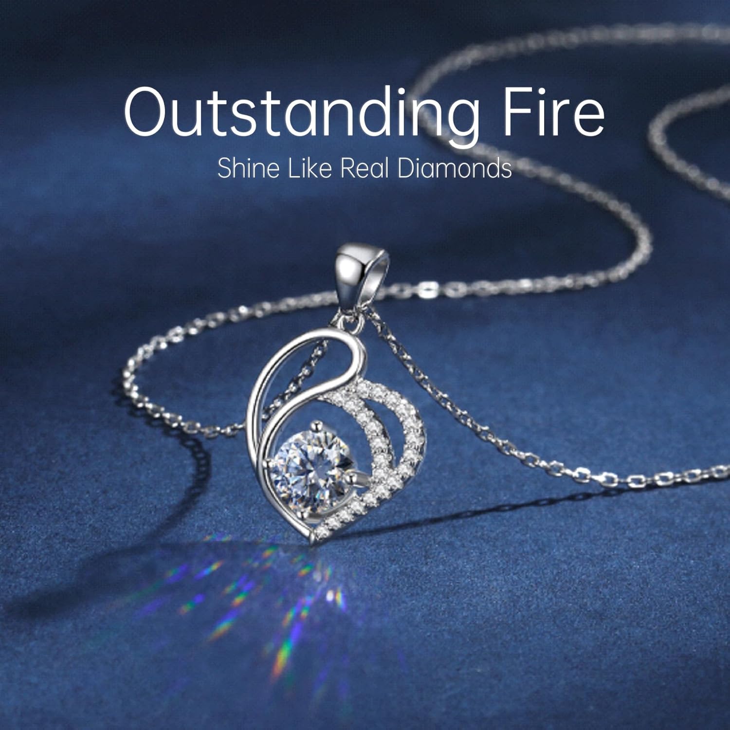 1.0CT Moissanite Necklace for Women, 925 Sterling Silver Heart Pendant Necklace, D Color VVS1 Moissanite Jewelry for Wife Girlfriend Mom, Romantic Diamond Gift for Birthday Anniversary Wedding