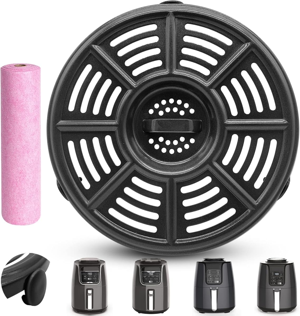 Air fryer Accessories for Ninja AF101 4 QT AF161 Max XL AF150 XL Air Fryer, 8.2'' Round Food Grade Air Fryer Grill Pan Grill Plate Crisper Plate Replacement Parts Tray Rack,Dishwasher Safe