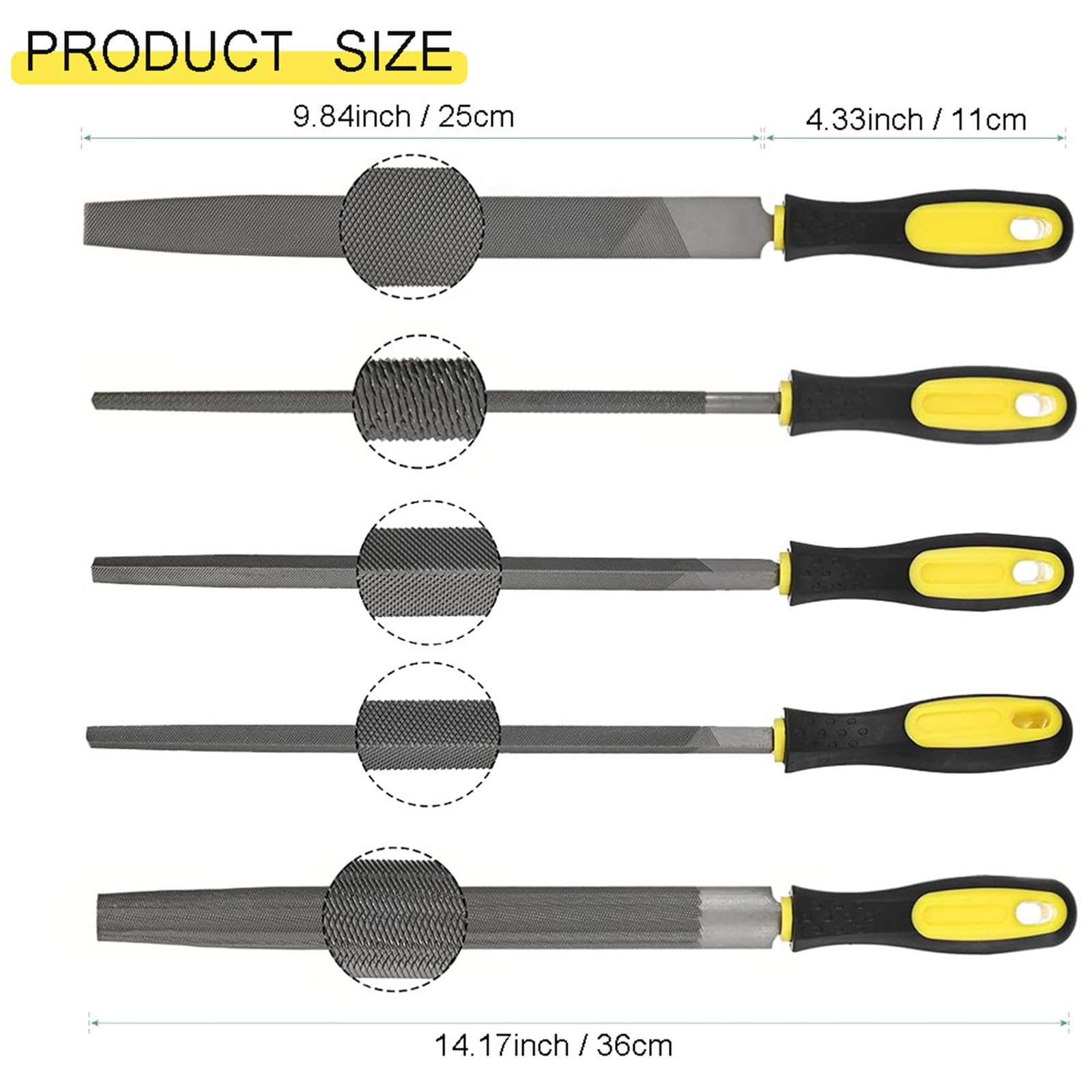 Metallfeilen-Set, 5-teilig, 25,4 cm, Hartstahlfeile, geeignet für Metall, Holz, Kunststoff