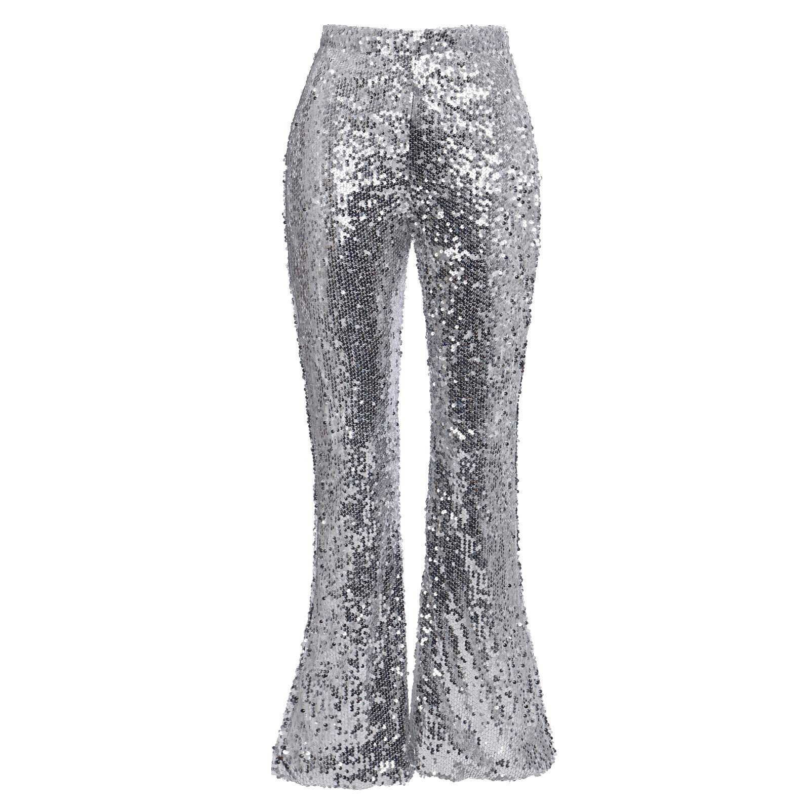 FYMNSI Pantalon à paillettes pour femme Taille haute Jambes larges Pantalon Legins années 70 et 80 années 80 Tenue de danse disco rave, tenue de danse S-XL