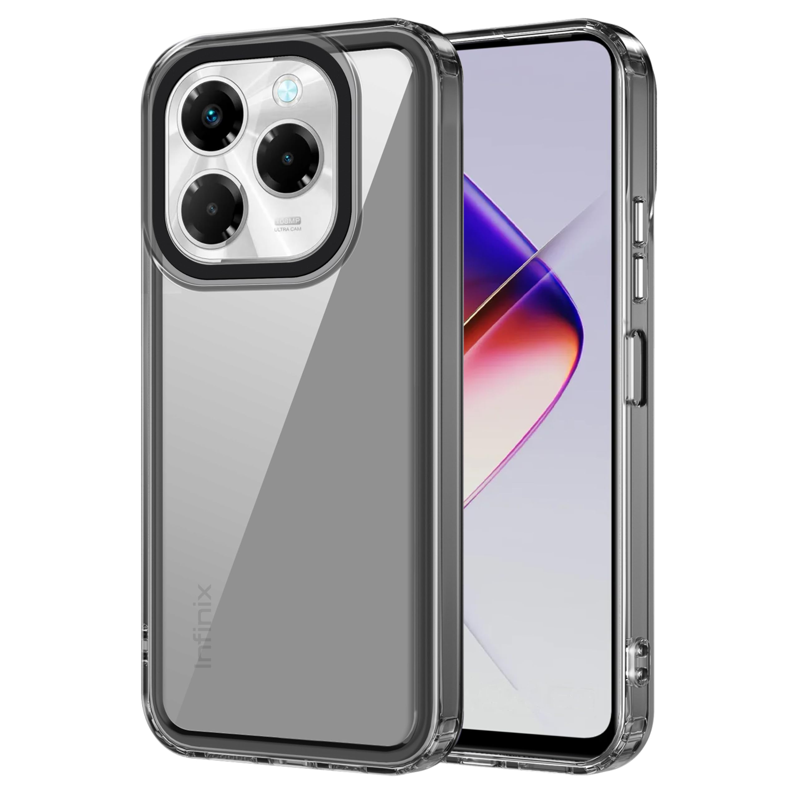 amazon basics Back Case Cover for Infinix Note 40X 5G | Compatible for Infinix Note 40X 5G Back Case Cover | Case Cover with Camera Protection | (TPU + PC | Translucent Black)