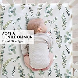 Little Grape Land Pack and Play Sheets Mini Crib Sheets Soft Breathable Pack N Play Sheets, Playard Fitted Sheet 2 Pack Stretchy Fits 38x26 Playard Mattress, Green Leaves